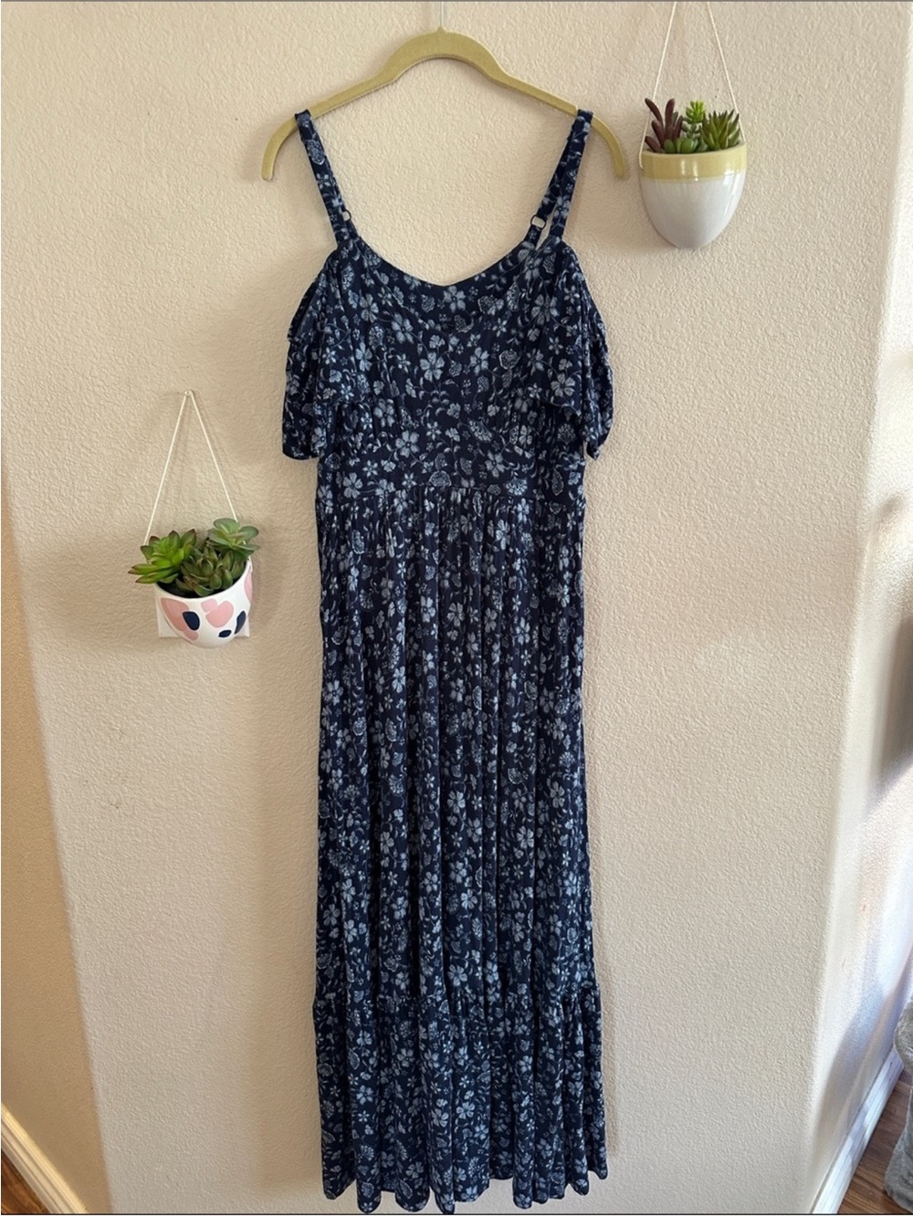 Torrid Navy Floral Off the Cold Shoulder Maxi Super Soft Dress 0 XL